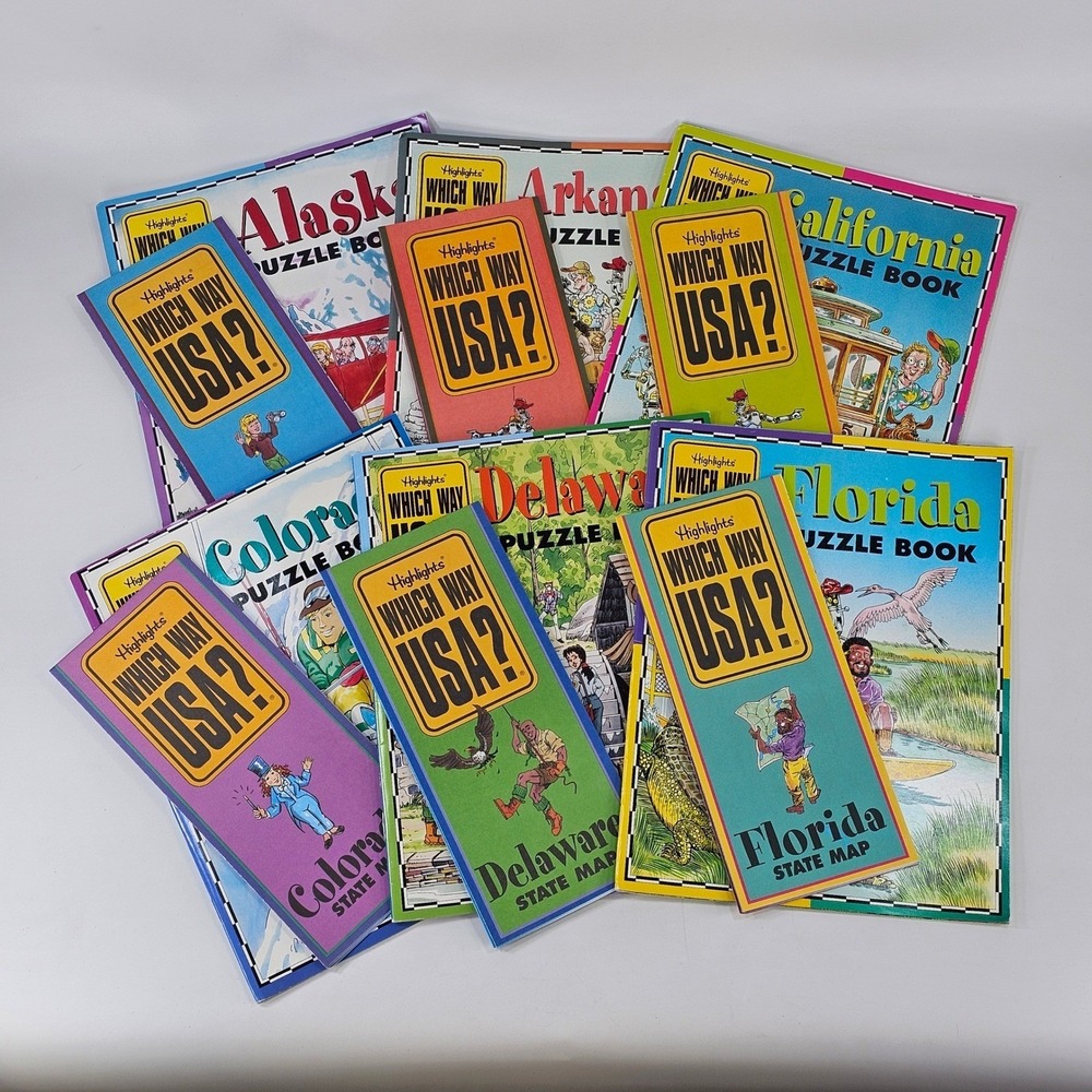 Highlights Which Way USA? State Puzzle Books and Maps Huge Collection 42 NEW